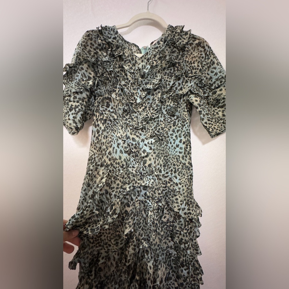 Rebecca Taylor Leopard Print Ruffle Midi Dress Size 6